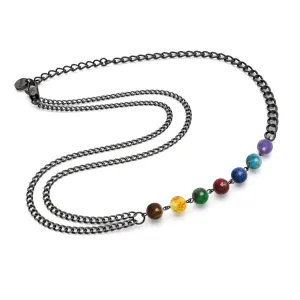 Rainbow Chakra | 7 Gemstone Chain Anklet | Gunmetal