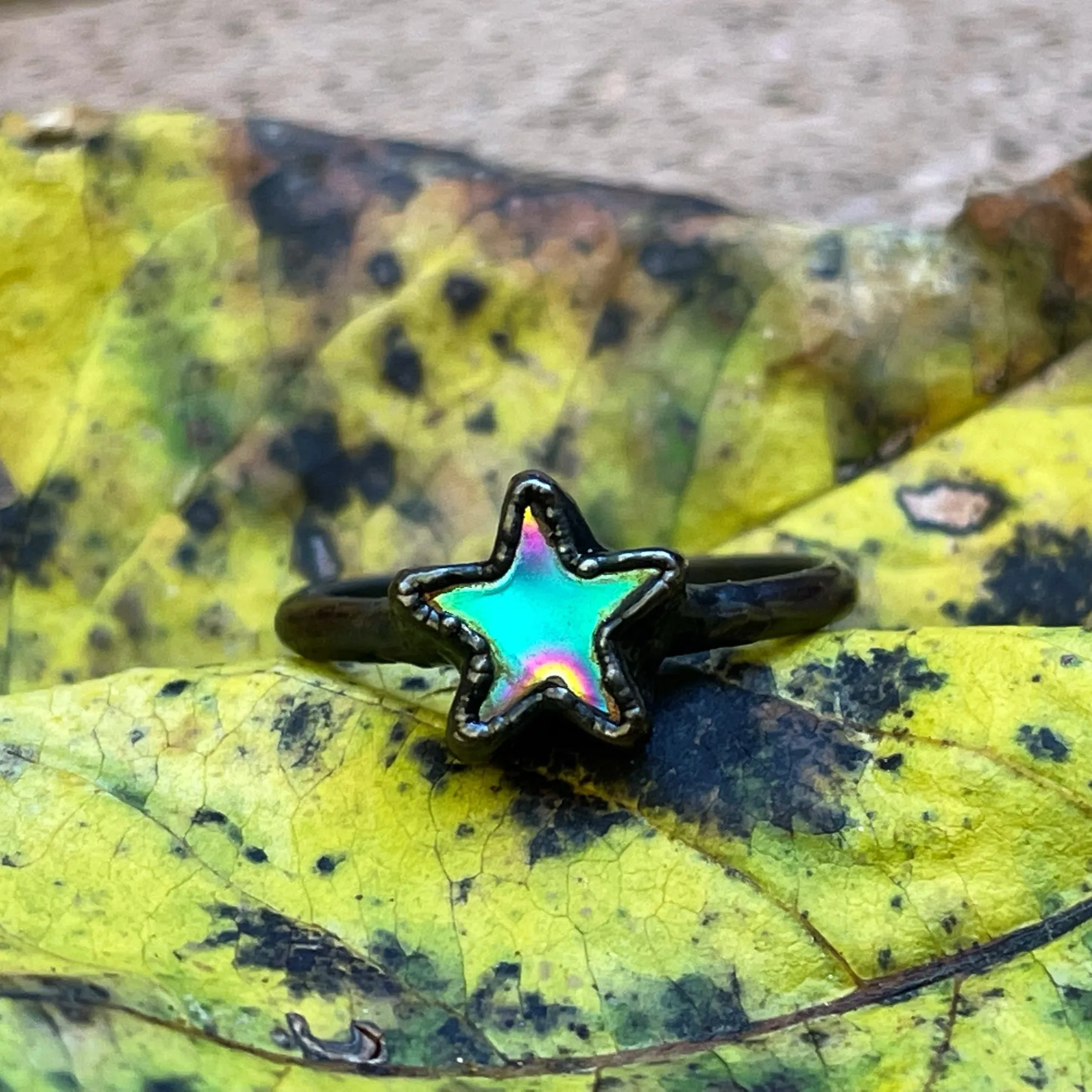 Rainbow Hematite Star Ring