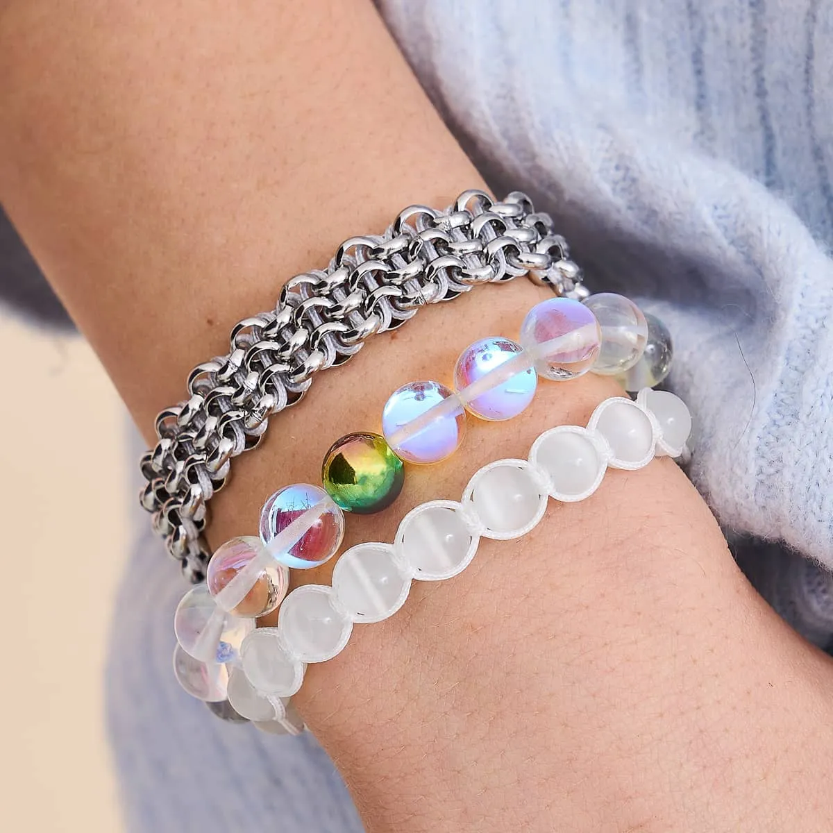 Rainbow Supernova | Unicorn Silver | Galaxy Glass Statement Bracelet