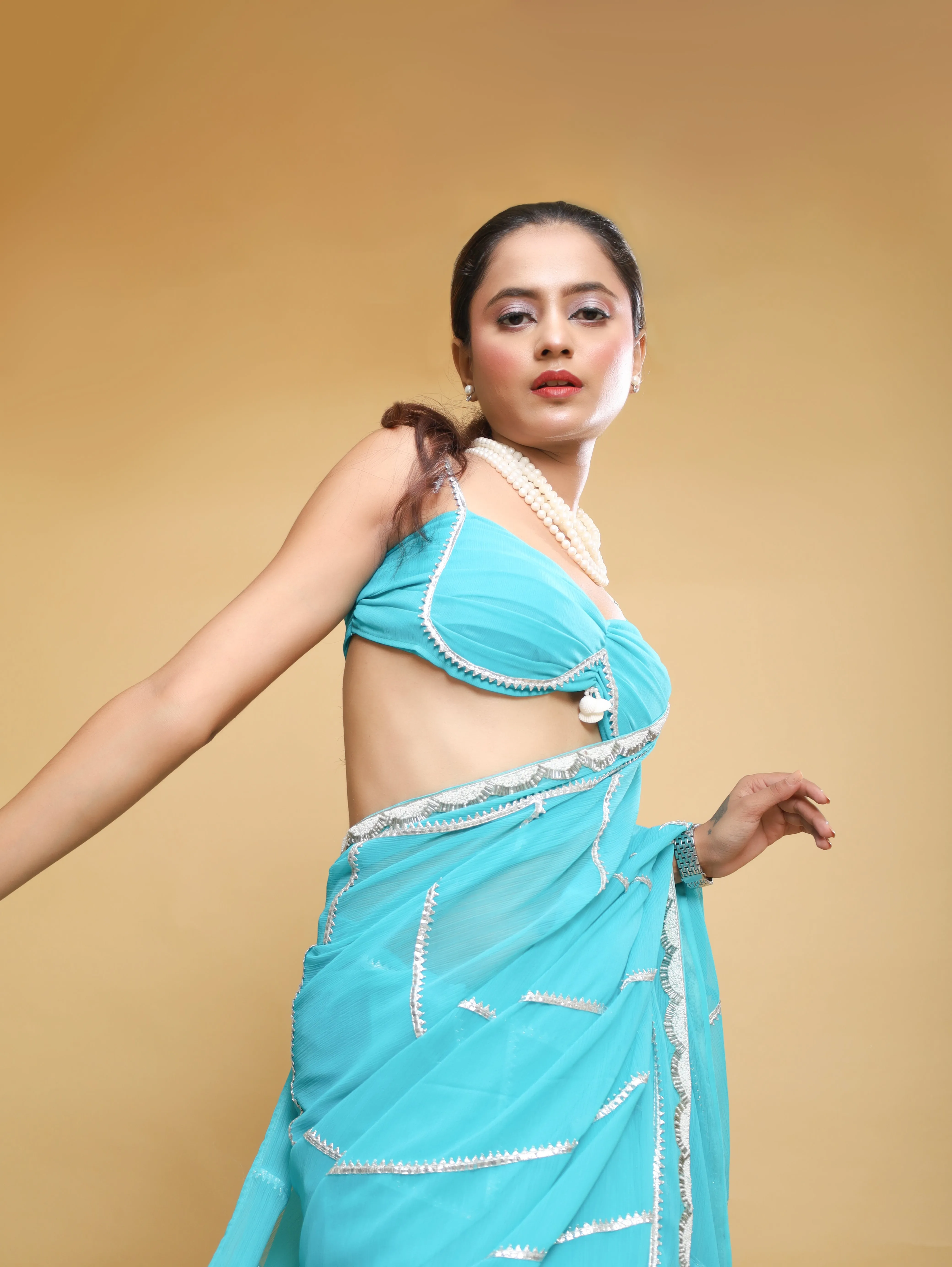 RANI's AQUA SILVER SAREE