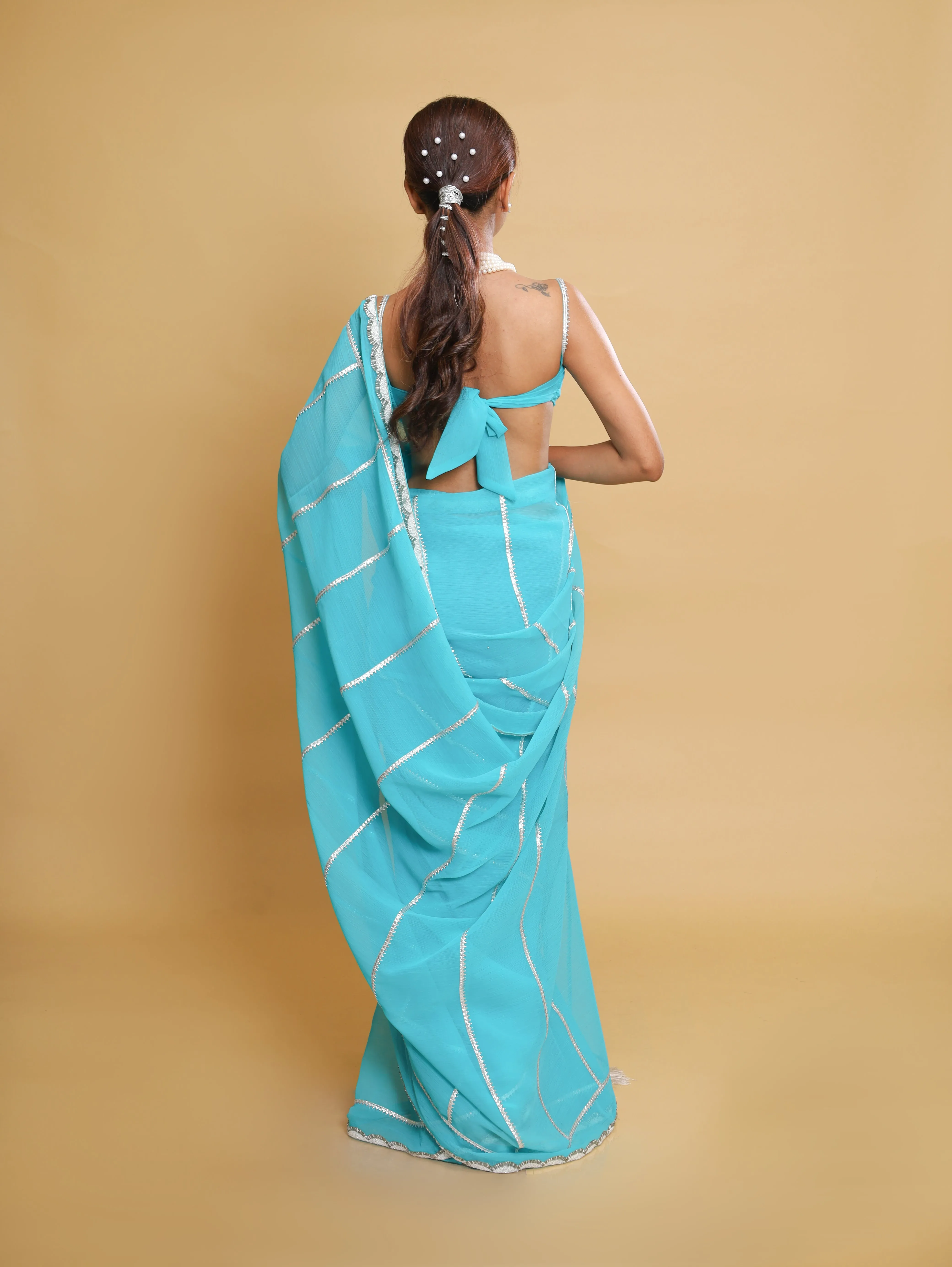 RANI's AQUA SILVER SAREE