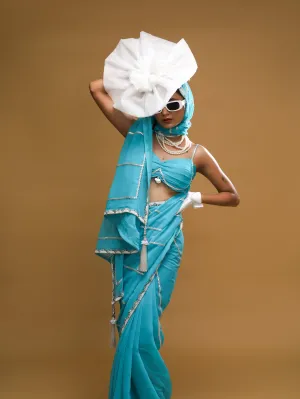 RANI's AQUA SILVER SAREE