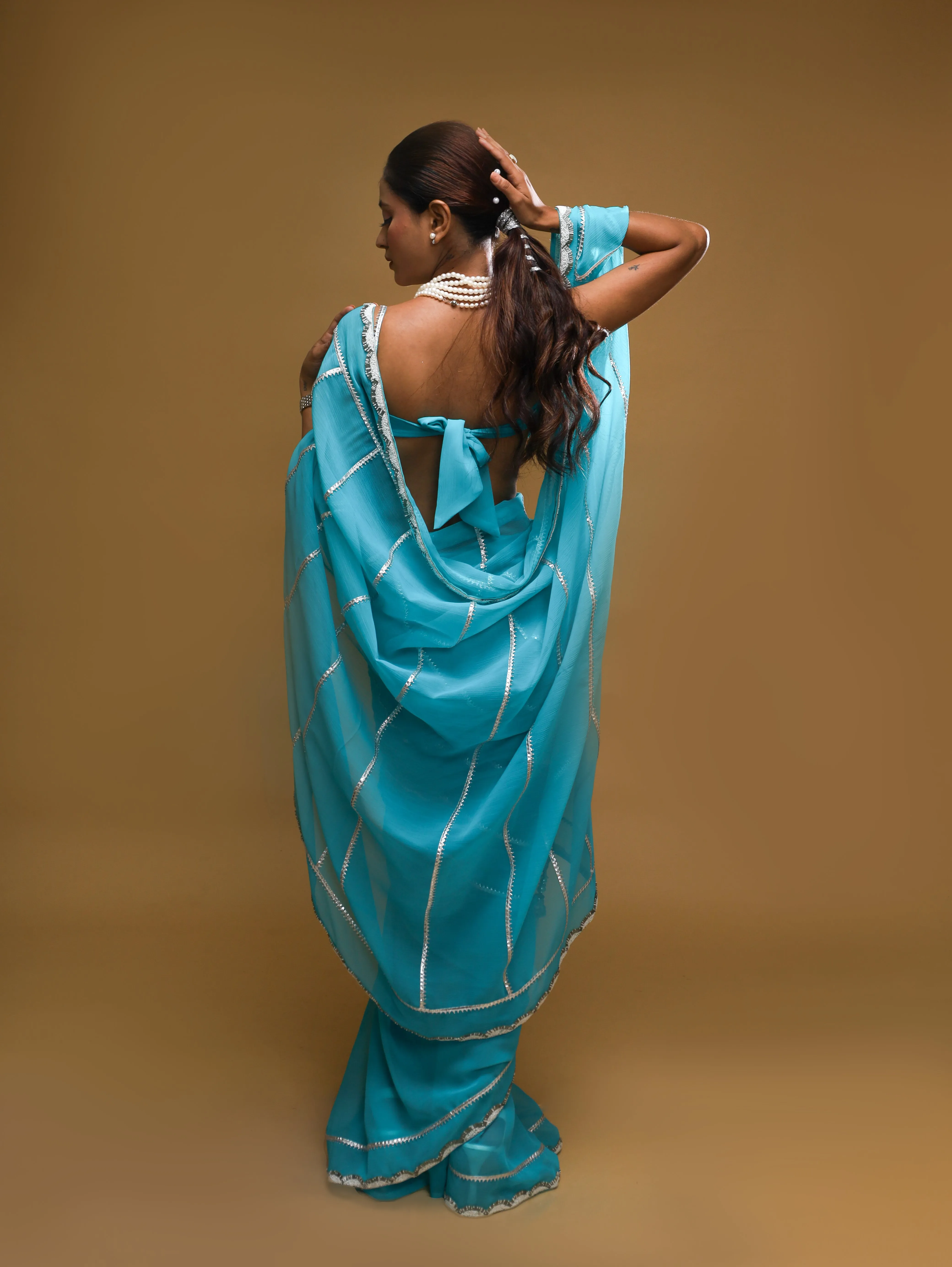 RANI's AQUA SILVER SAREE