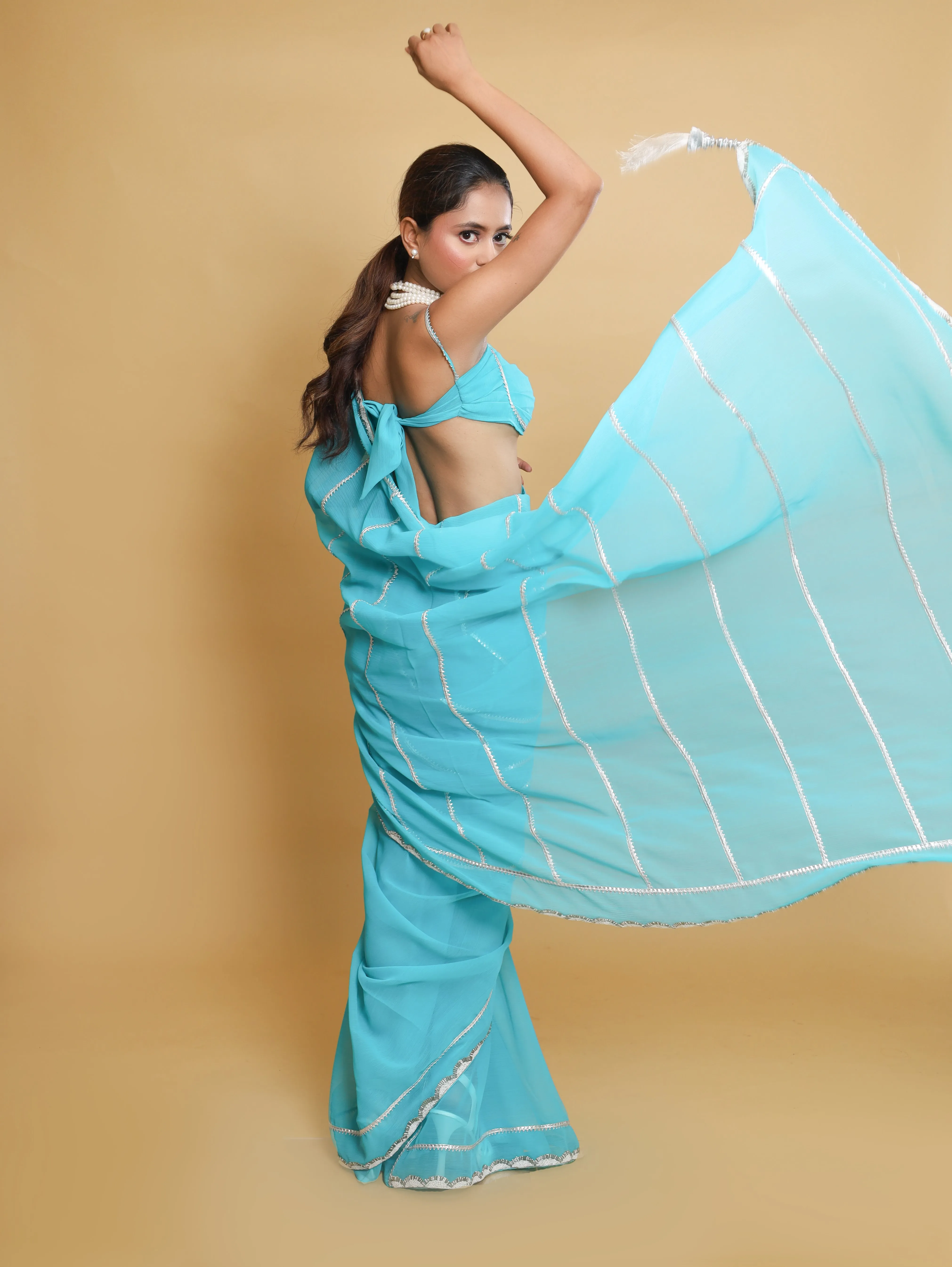 RANI's AQUA SILVER SAREE