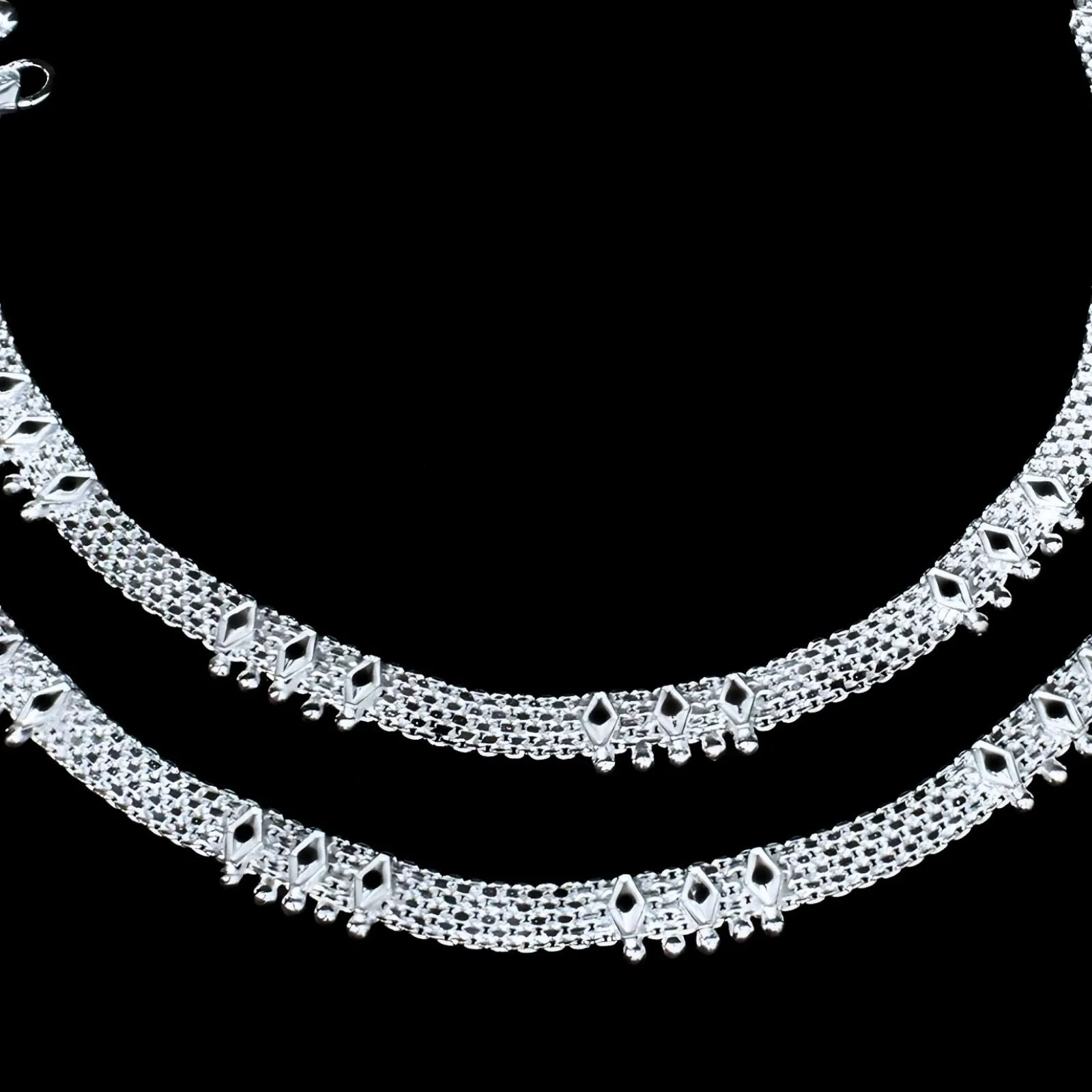 Real Silver Indian Women Stylish beach wear Anklets Ankle Pair 10.3"
