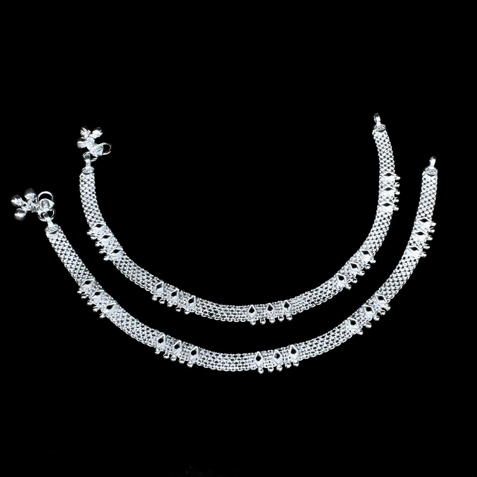 Real Silver Indian Women Stylish beach wear Anklets Ankle Pair 10.3"