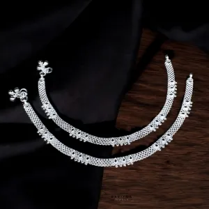 Real Silver Indian Women Stylish beach wear Anklets Ankle Pair 10.3"