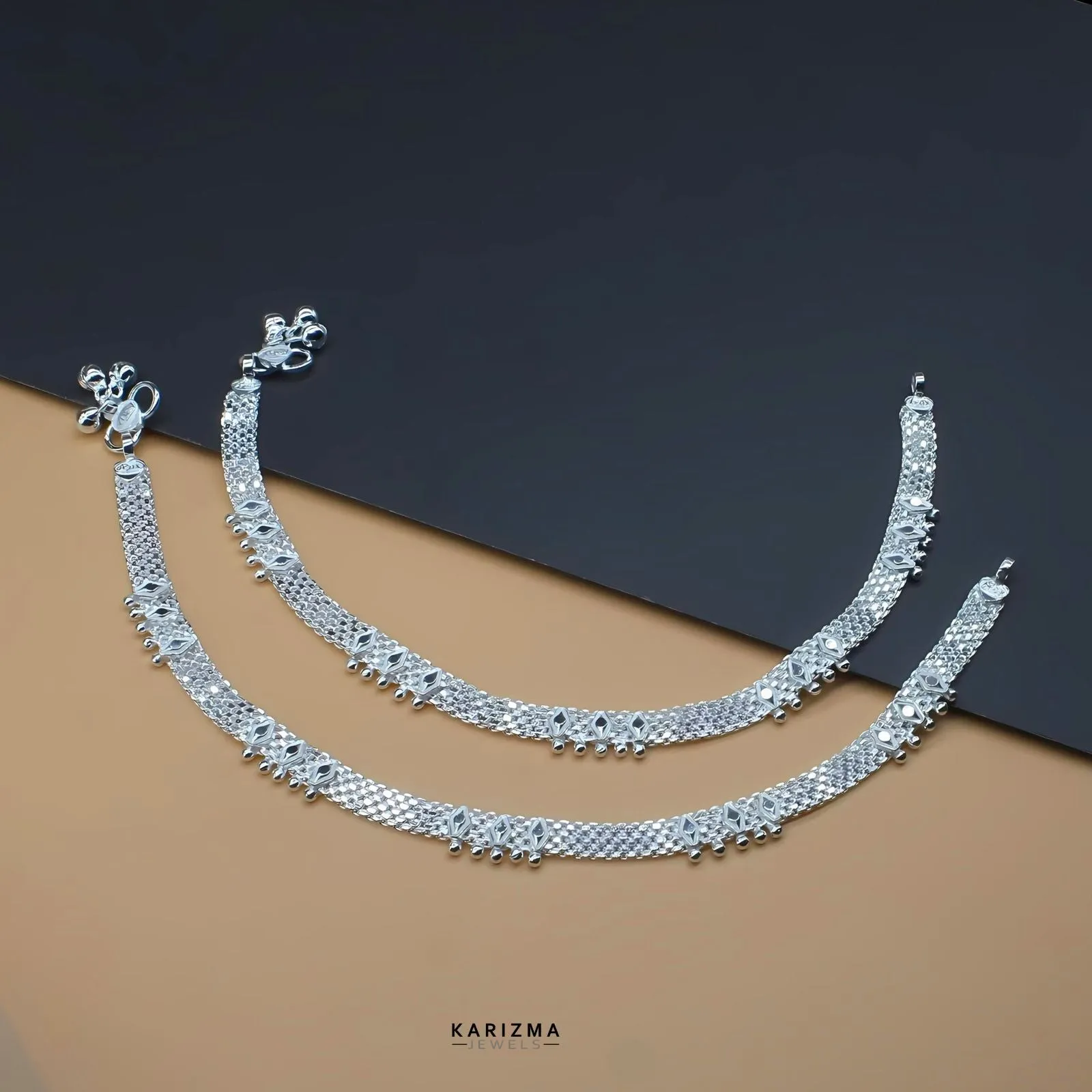 Real Silver Indian Women Stylish beach wear Anklets Ankle Pair 10.3"