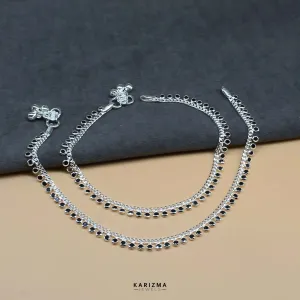 Real Sterling Silver amazing Clear Black CZ Indian women Anklets Ankle Pair 10.3"