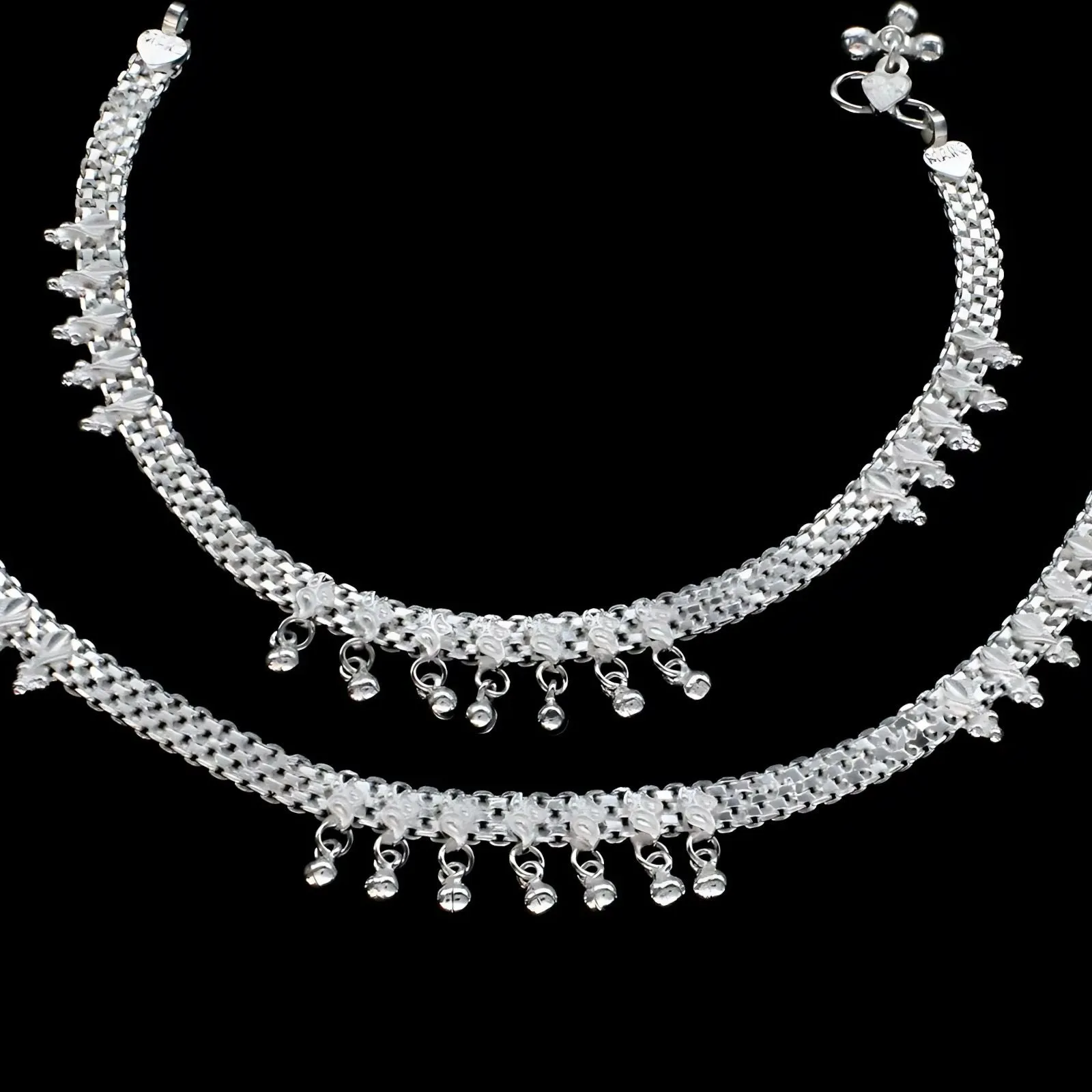 Real Sterling Silver Indian cultural design Anklet Ankle Bracelet 10.3"