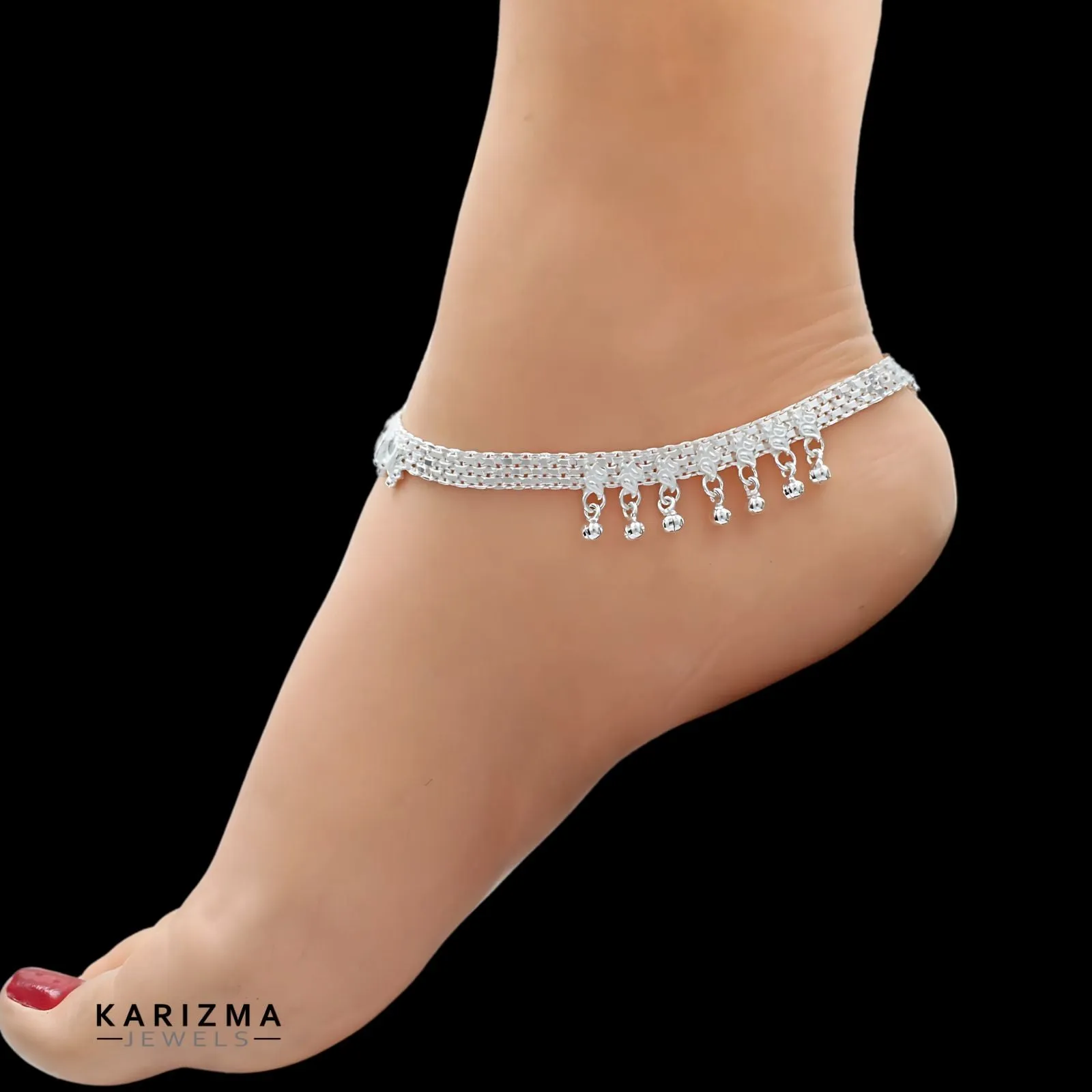 Real Sterling Silver Indian cultural design Anklet Ankle Bracelet 10.3"