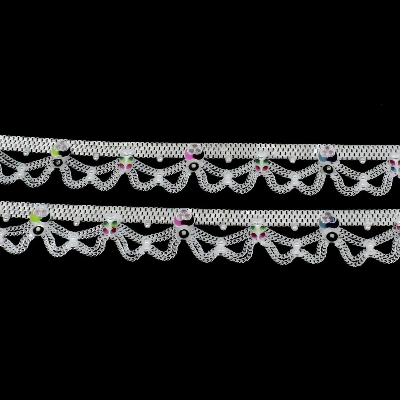 Real Sterling Silver Indian women Bridal style Pink CZ Anklet Ankle Bracelet 10.3"