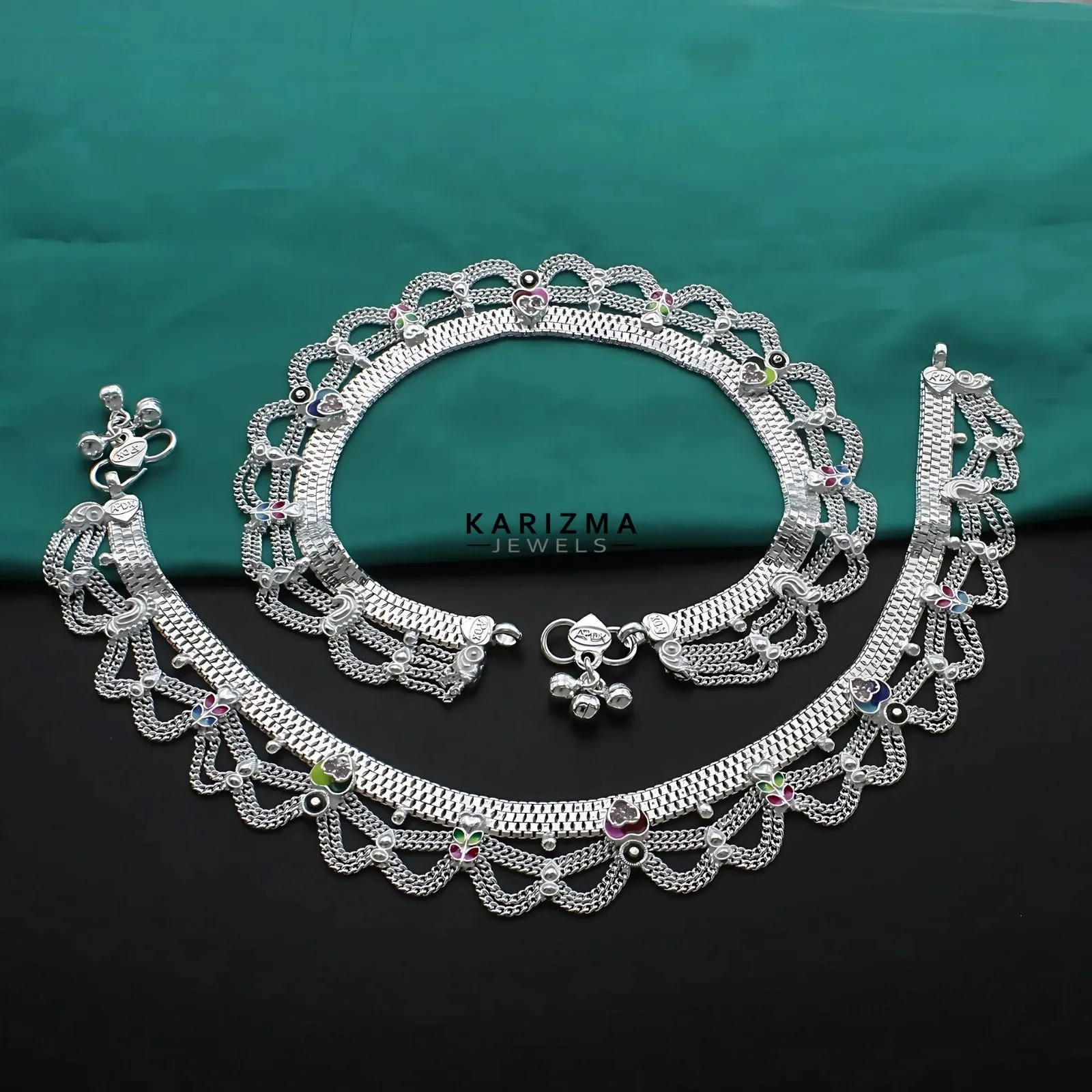 Real Sterling Silver Indian women Bridal style Pink CZ Anklet Ankle Bracelet 10.3"