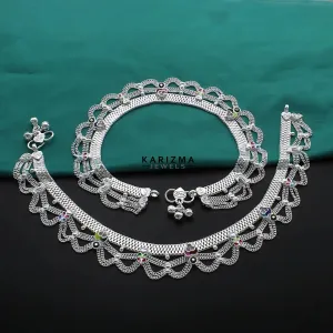 Real Sterling Silver Indian women Bridal style Pink CZ Anklet Ankle Bracelet 10.3"