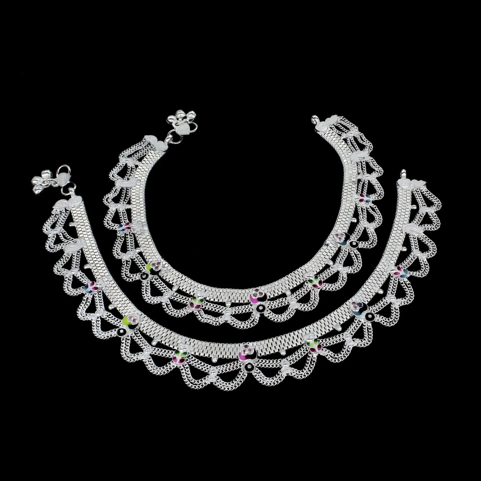 Real Sterling Silver Indian women Bridal style Pink CZ Anklet Ankle Bracelet 10.3"