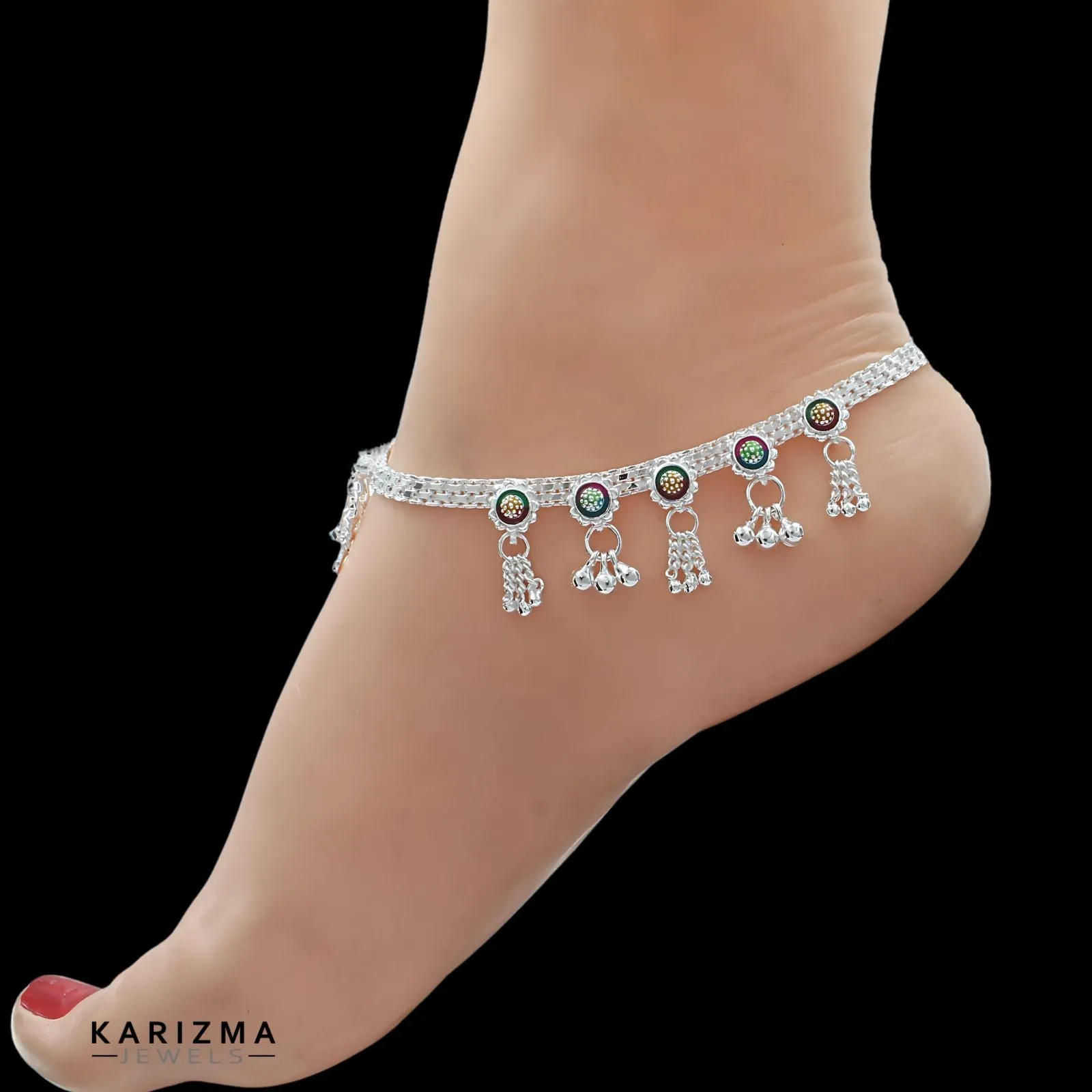 Real Sterling Silver Indian women brides collection Anklet Ankle Bracelet 10.3"