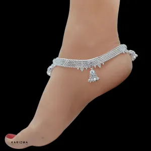 Real Sterling Silver Indian women Bridle pink CZ Anklets Ankle Pair 10.5"