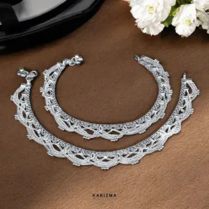 Real Sterling Silver Indian women gifting Anklets Ankle Pair 10.3"