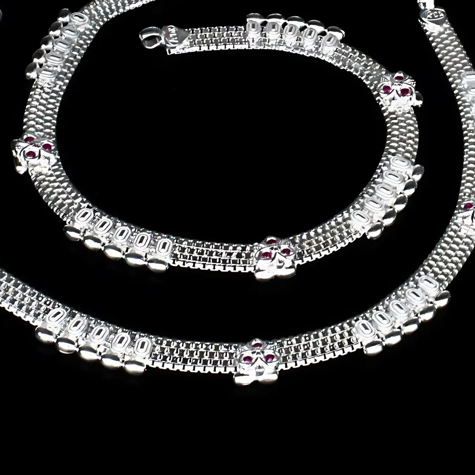 Real Sterling Silver Indian women Pink CZ handmade party wear Anklet Ankle Pair 10.3"
