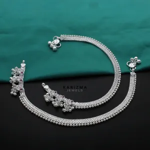 Real Sterling Silver Indian women Pink CZ heart design Anklet Ankle Bracelet 10"