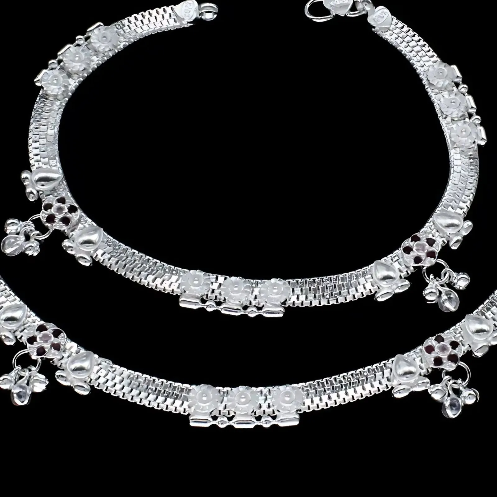 Real Sterling Silver Indian women Pink CZ wedding Anklet Ankle Bracelet 10.3"