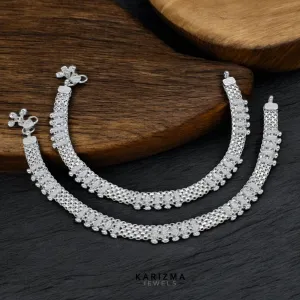 Real Sterling Silver Indian women Traditional cultural design Anklets Ankle Pair 10"