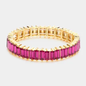 Rectangle Fuchsia Crystal Stone Stretch Pageant Bracelet | Evening Bracelet | 578098