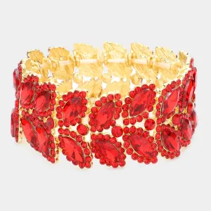 Red Crystal Marquise Stone Stretch Pageant Bracelet  | Large Bracelet | 558323