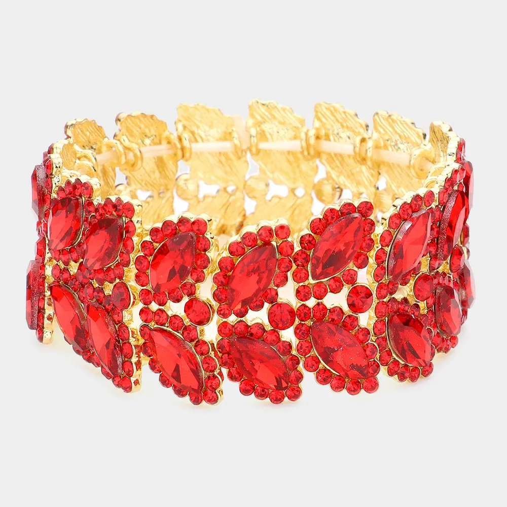 Red Crystal Marquise Stone Stretch Pageant Bracelet  | Large Bracelet | 558323
