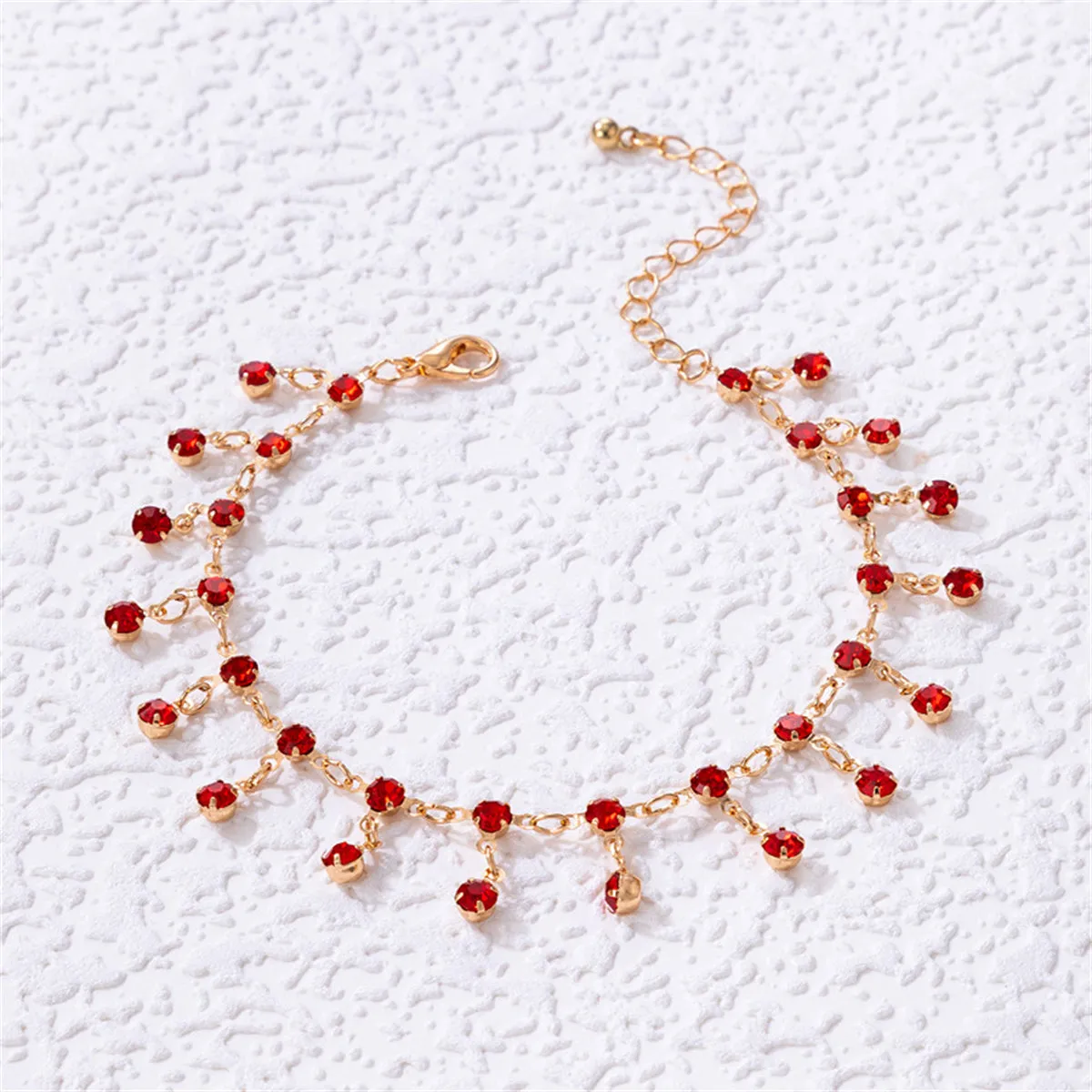 Red Cubic Zirconia & 18K Gold-Plated Tassel Anklet