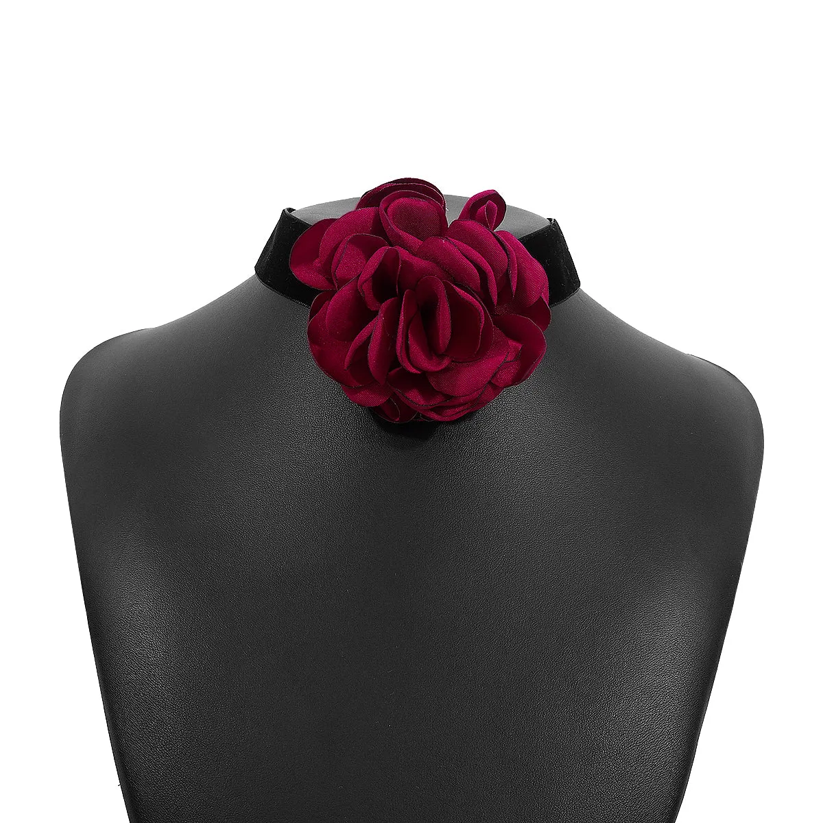 Red Polyster & Silver-Plated Rose Choker Necklace