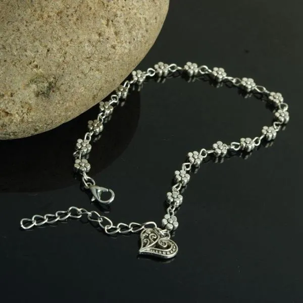 Retro Silver Heart-Shaped Anklet Jewelry 27cm-860458
