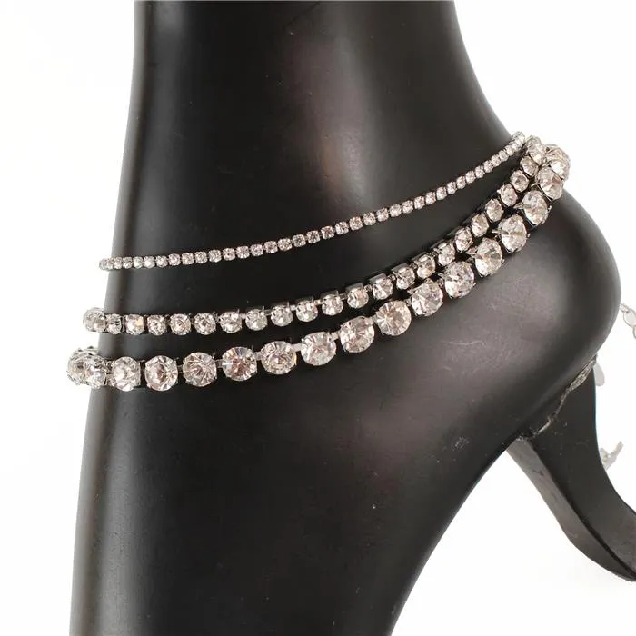 Rhinestone 3 Layerd Anklet
