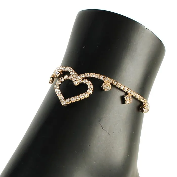 Rhinestone Heart Slider Anklet