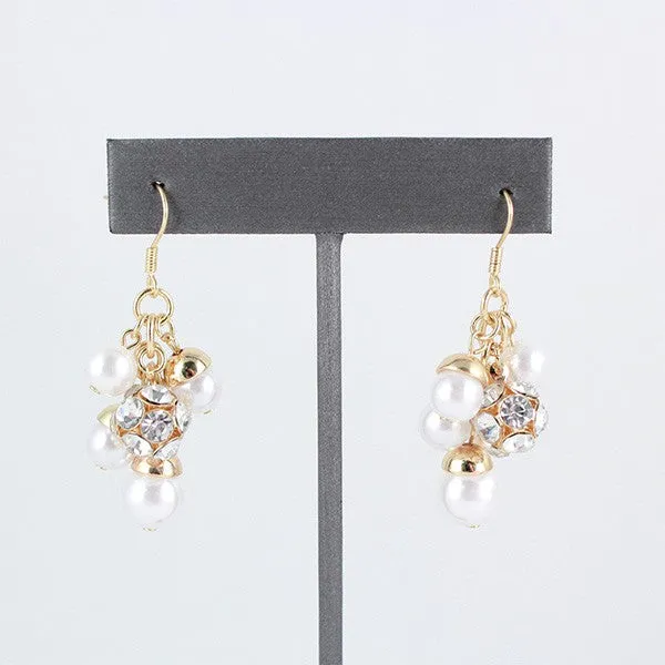 RHINESTONE PEARL BEAD DANGLE EARRINGS