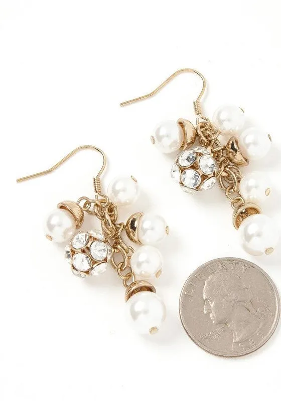 RHINESTONE PEARL BEAD DANGLE EARRINGS