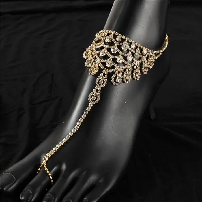 Rhinestones Toe with Ring Anklets