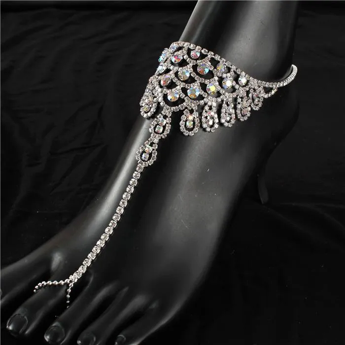 Rhinestones Toe with Ring Anklets