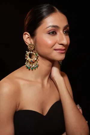 Rhodium Plated Kundan Studded With Pearl Drop Jhumka Earrings