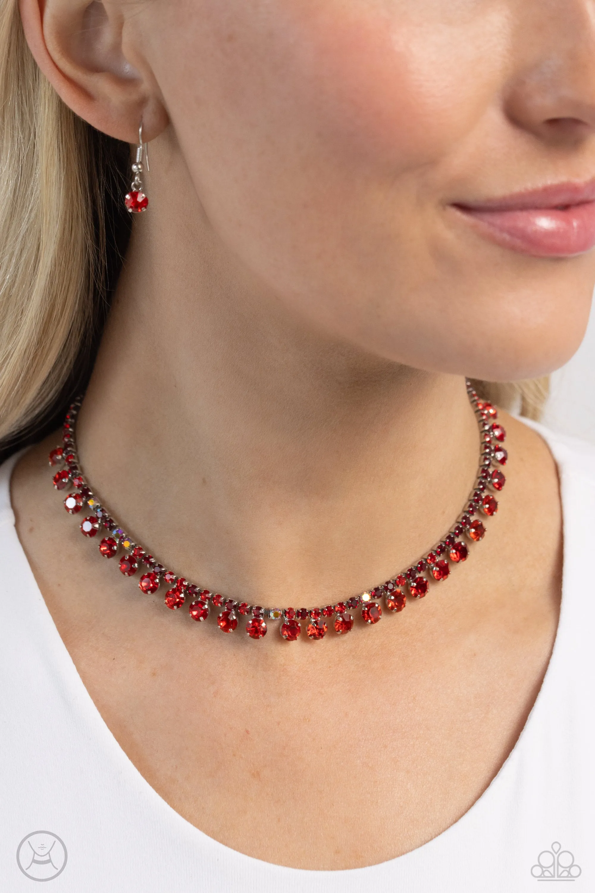 Ritzy Rhinestones - Red - and Iridescent Rhinestone Paparazzi Choker Necklace