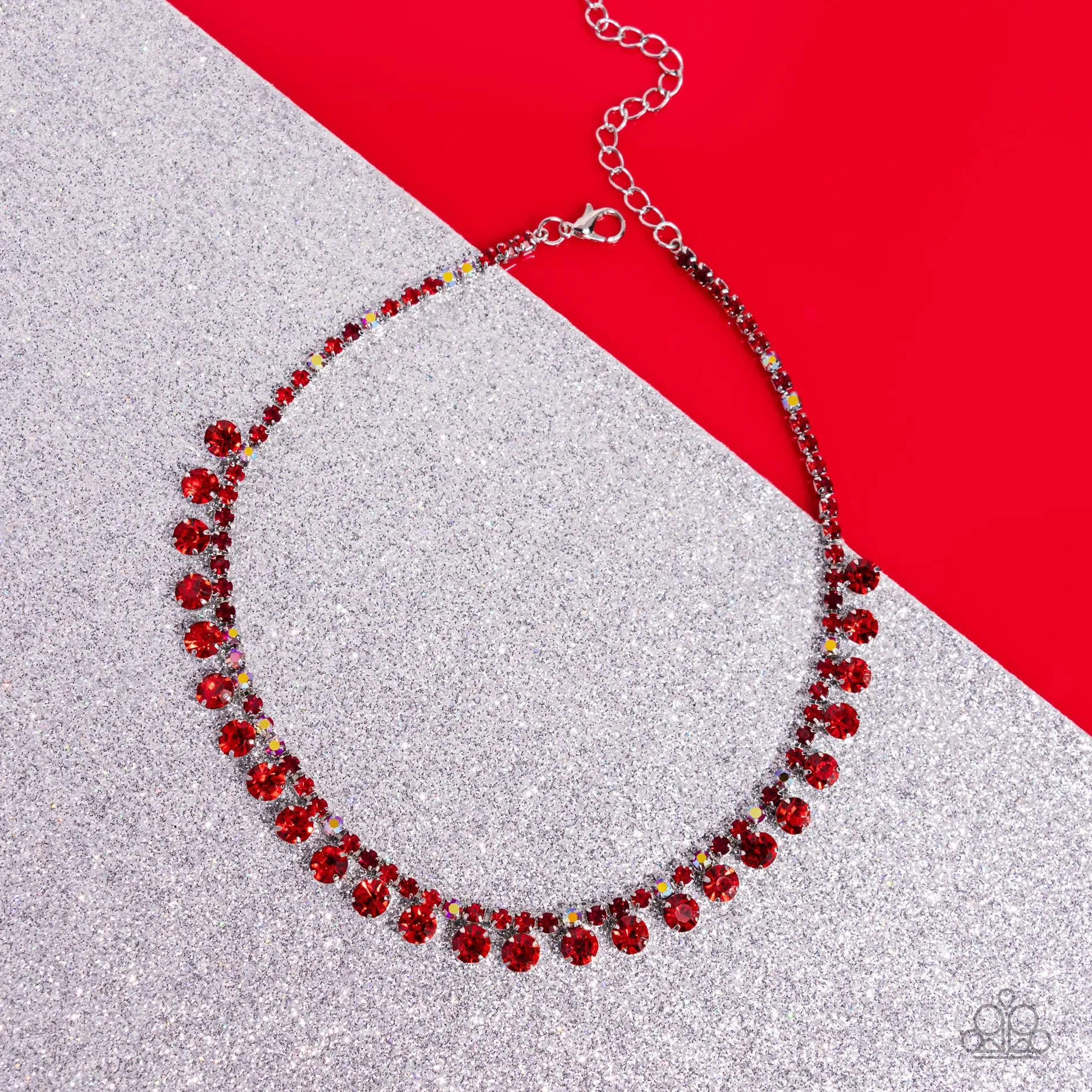 Ritzy Rhinestones - Red - and Iridescent Rhinestone Paparazzi Choker Necklace