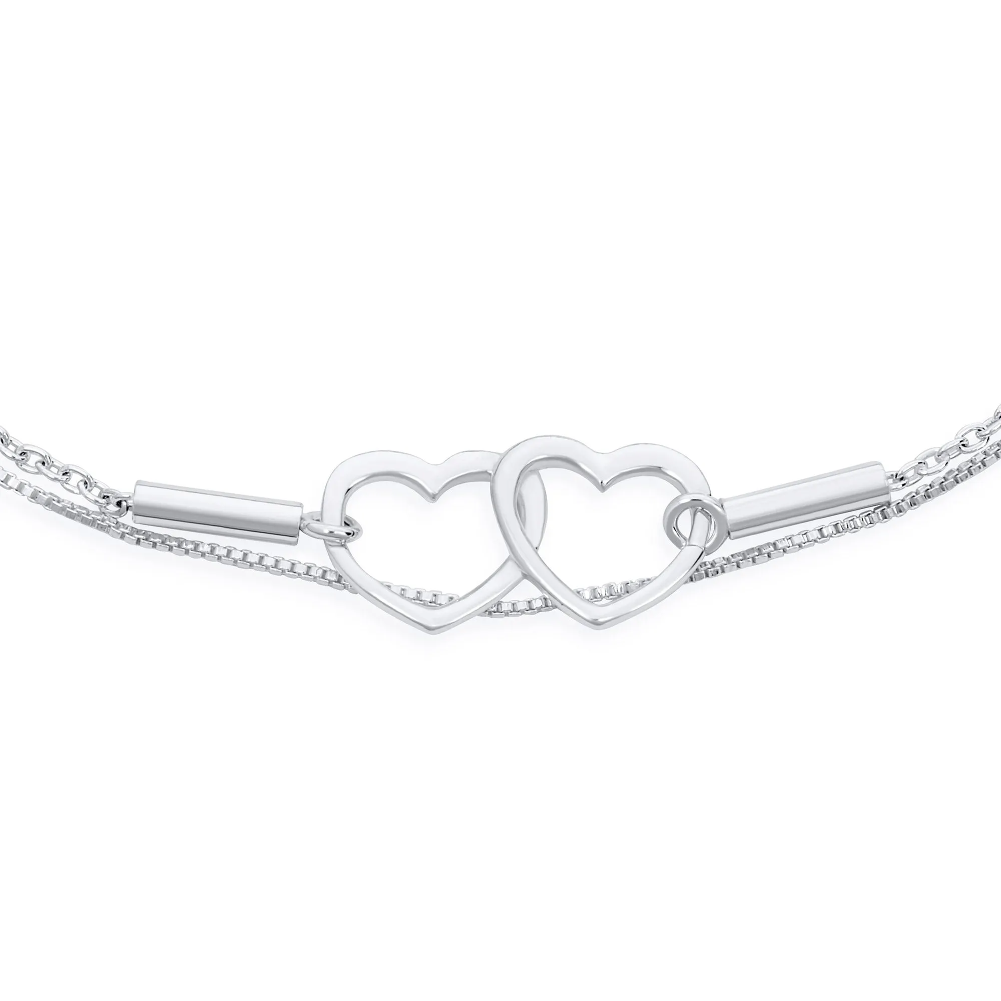 Romantic Interlocking Hearts Double Chain Anklet Ankle Bracelet Sterling Silver