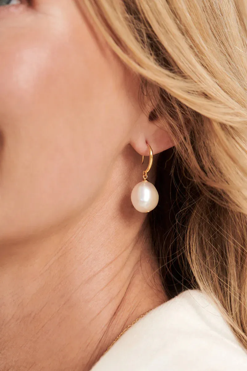 Romy Freshwater Pearl Gold Hook Drop Earrings