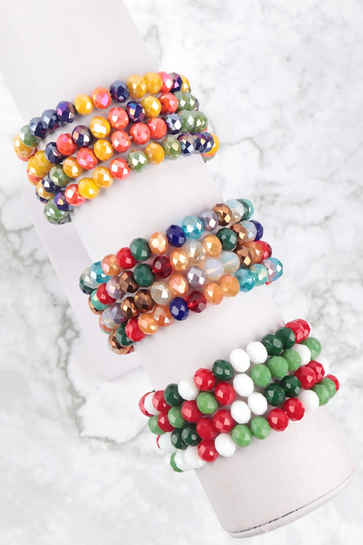 RONDELLE BEADS 4 LAYERED STACKABLE STRETCH BRACELET SET