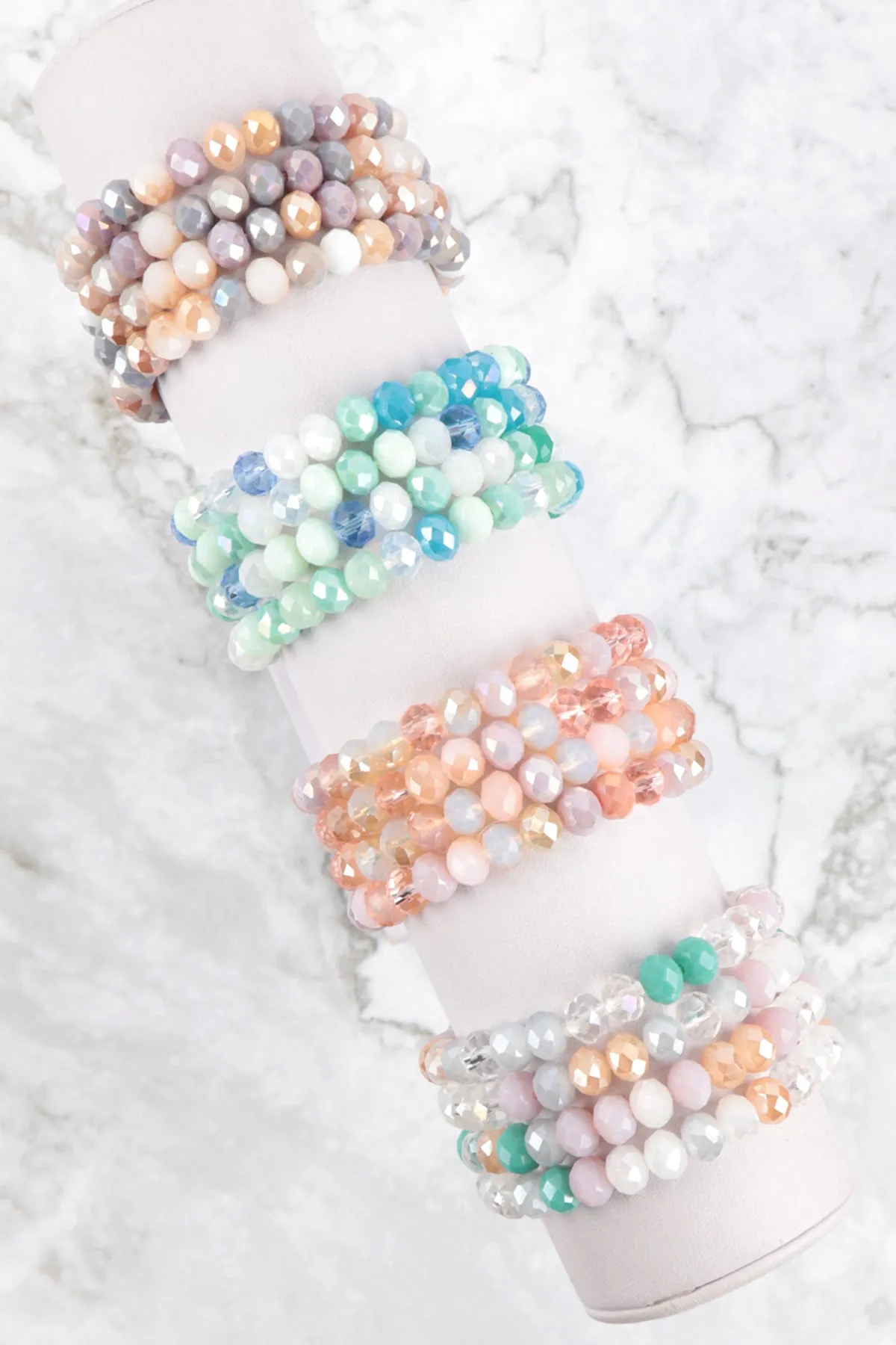RONDELLE BEADS 4 LAYERED STACKABLE STRETCH BRACELET SET