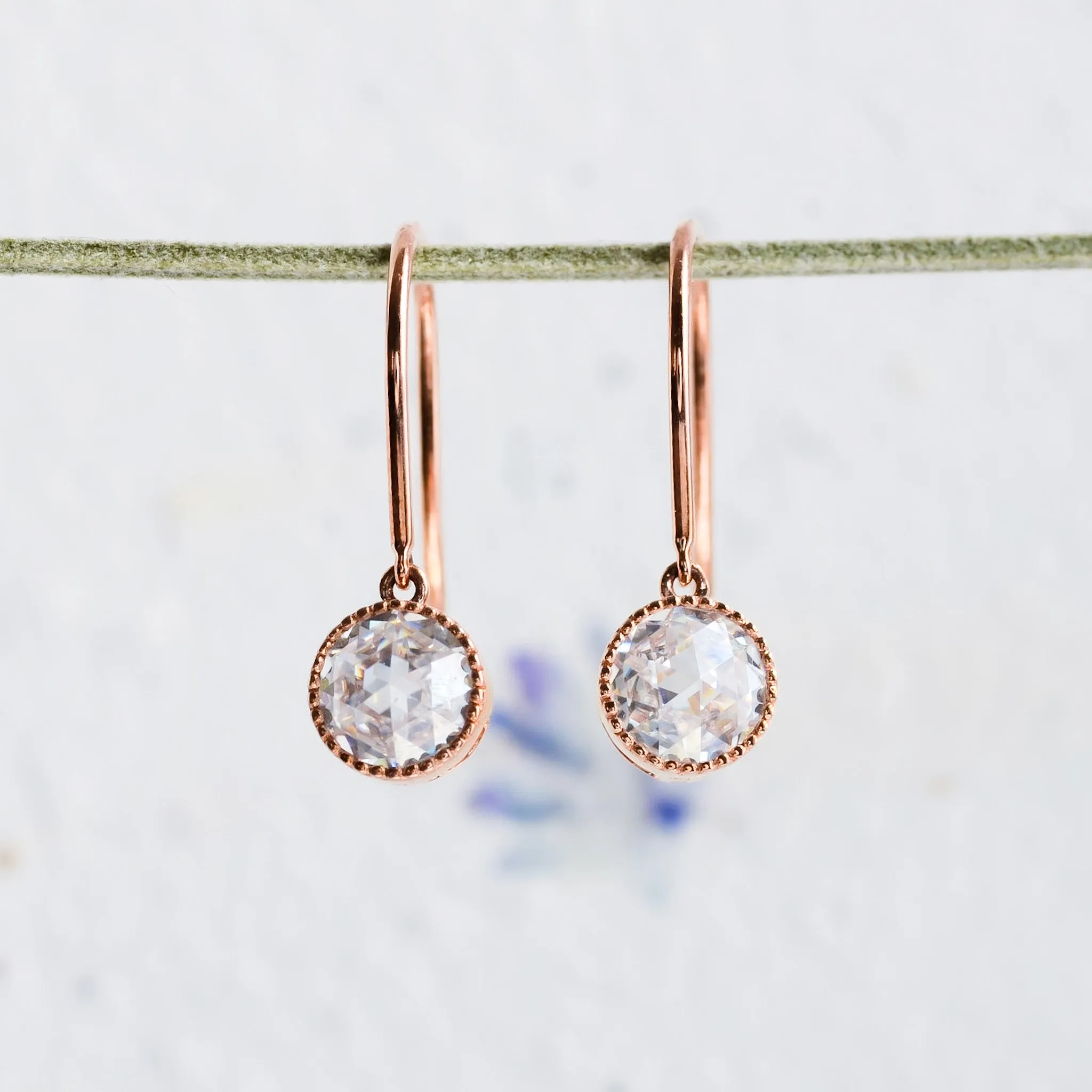Rosalind | Rose Cut Moissanite Hook Earrings