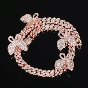 ROSEGOLD 12mm CZ cuban butterfly choker , butterfly cuban Necklace ,Iced Out Zircon custom Color Luxury Bling butterfly pendant