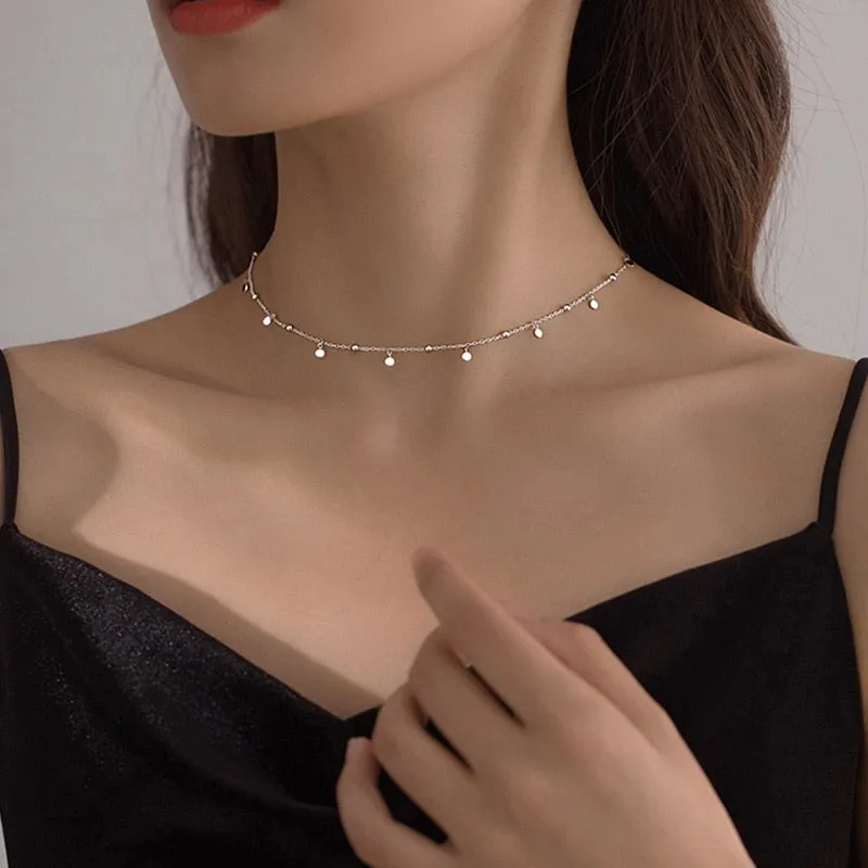 Round Bead Discs Choker Necklace for Women