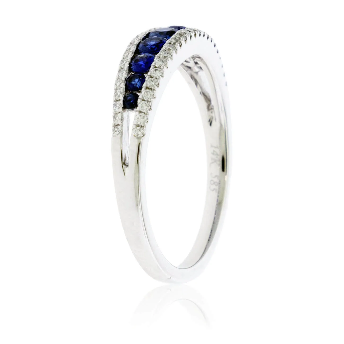 Round Blue Sapphire & Diamond Lined Band