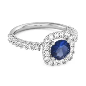 Round Cut Blue Sapphire 925 Sterling Silver Halo Ring Princess Gift